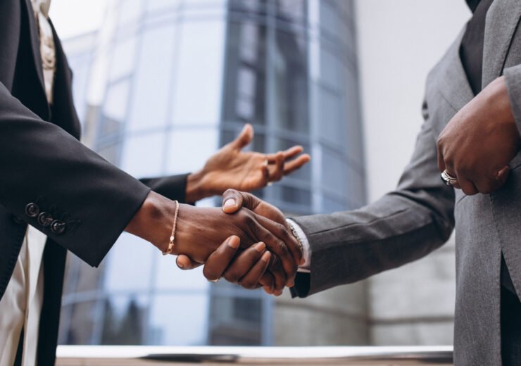 African business male people shaking hands